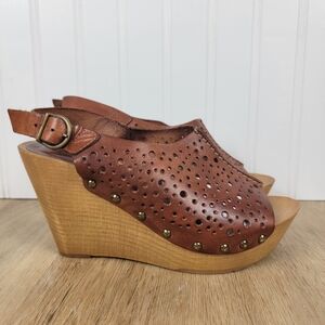 Natalia Blanco Brown Leather Wedge Sandals - Spain